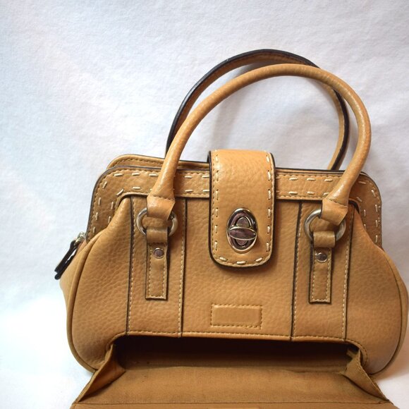 Vintage Beige Vinyl Top Handle Purse Handbag 7 x 10 Inches - Picture 2 of 5